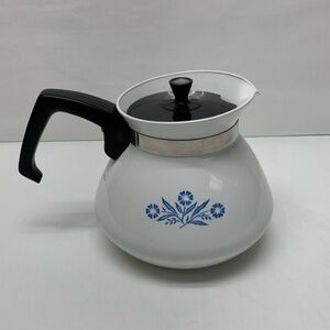 Vintage  Corning Ware Enamel 6 Cup coffee Tea Pot blue cornflower